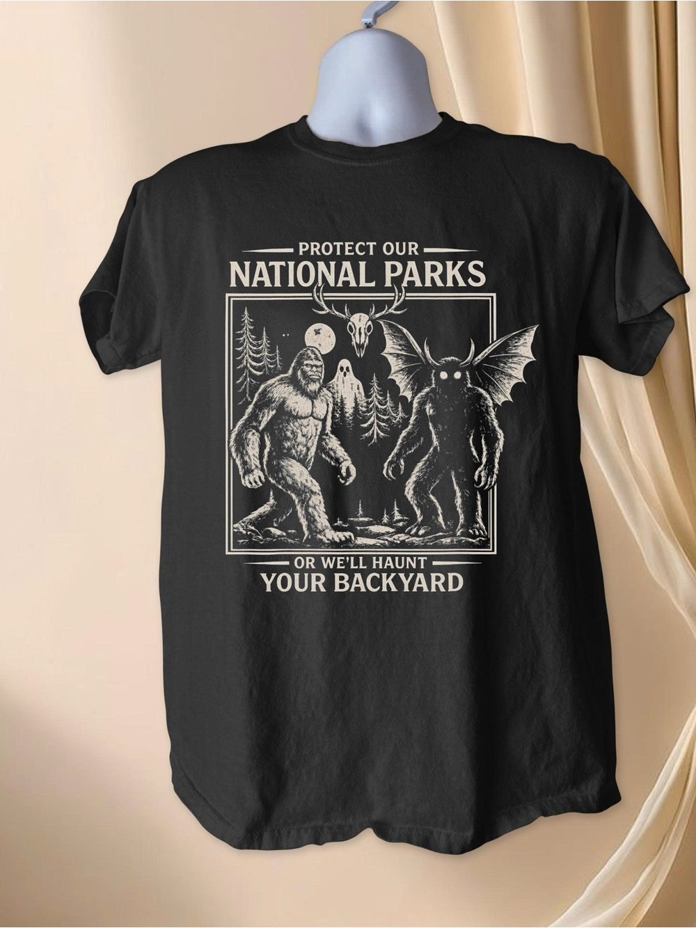Protect Our National Parks Graphic Tee Bigfoot Mothman Halloween Cryptid Shirt